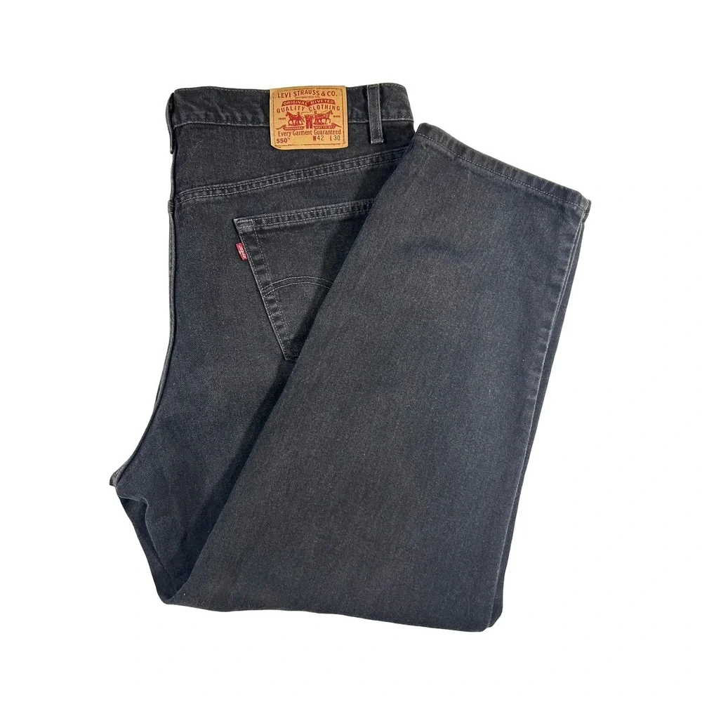 Levis 550 Relaxed Fit Jeans Mens 42x30 Black Faded Denim Made in USA Vintage